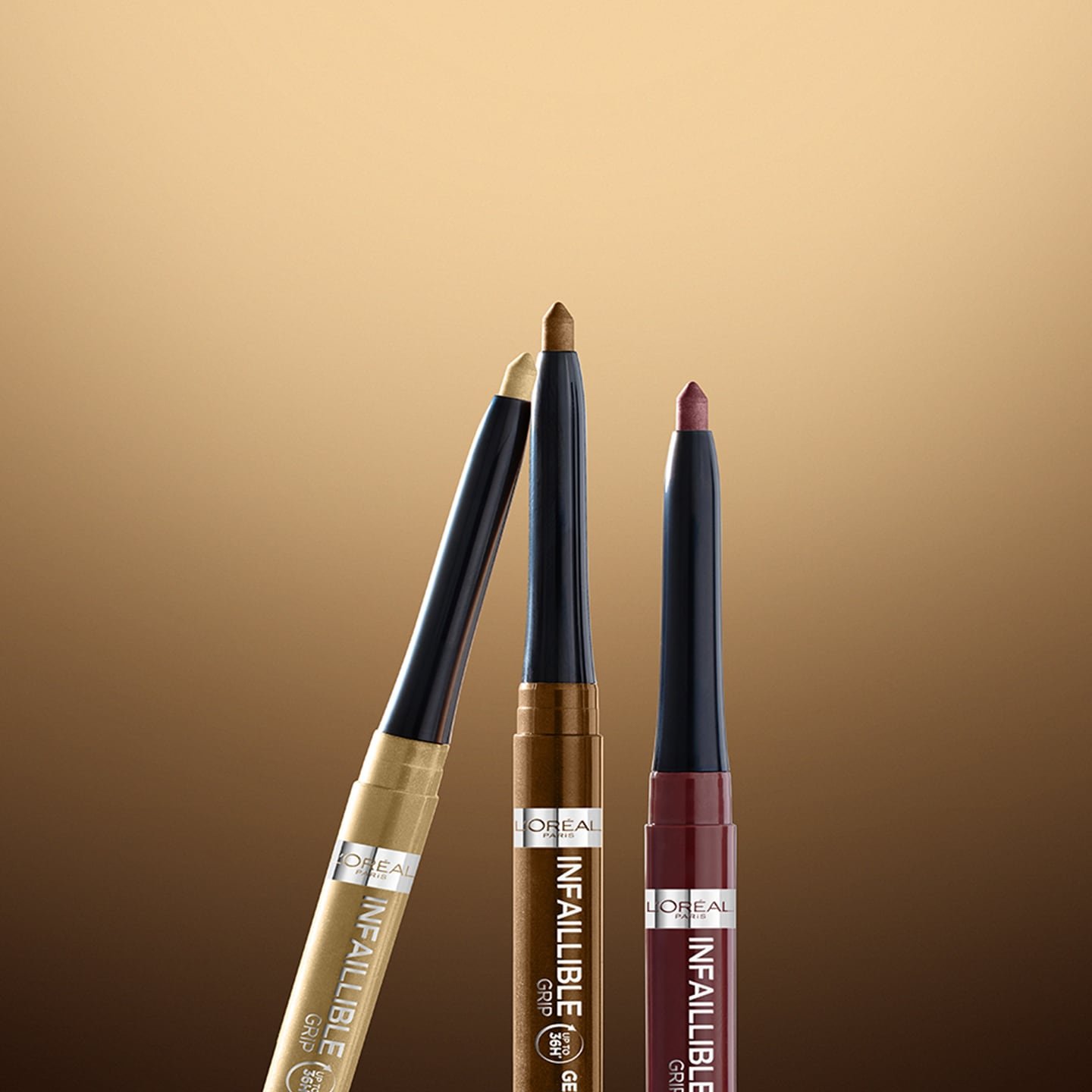 Infaillible Grip Gel Automatic Eyeliner - Detailansicht der Stiftspitzen der drei neuen Nuancen